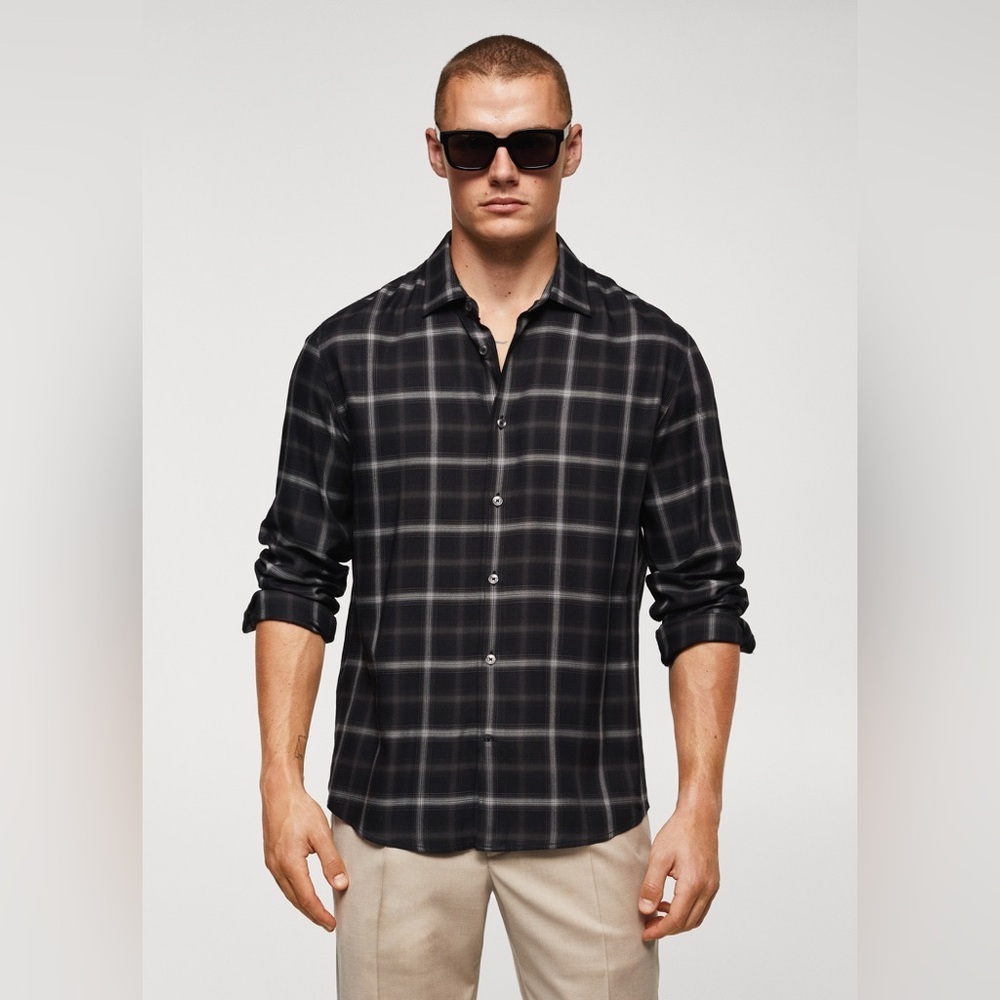 Mango MNG Men's REGULAR-FIT WINDOWPANE SHIRT 100% Viscose